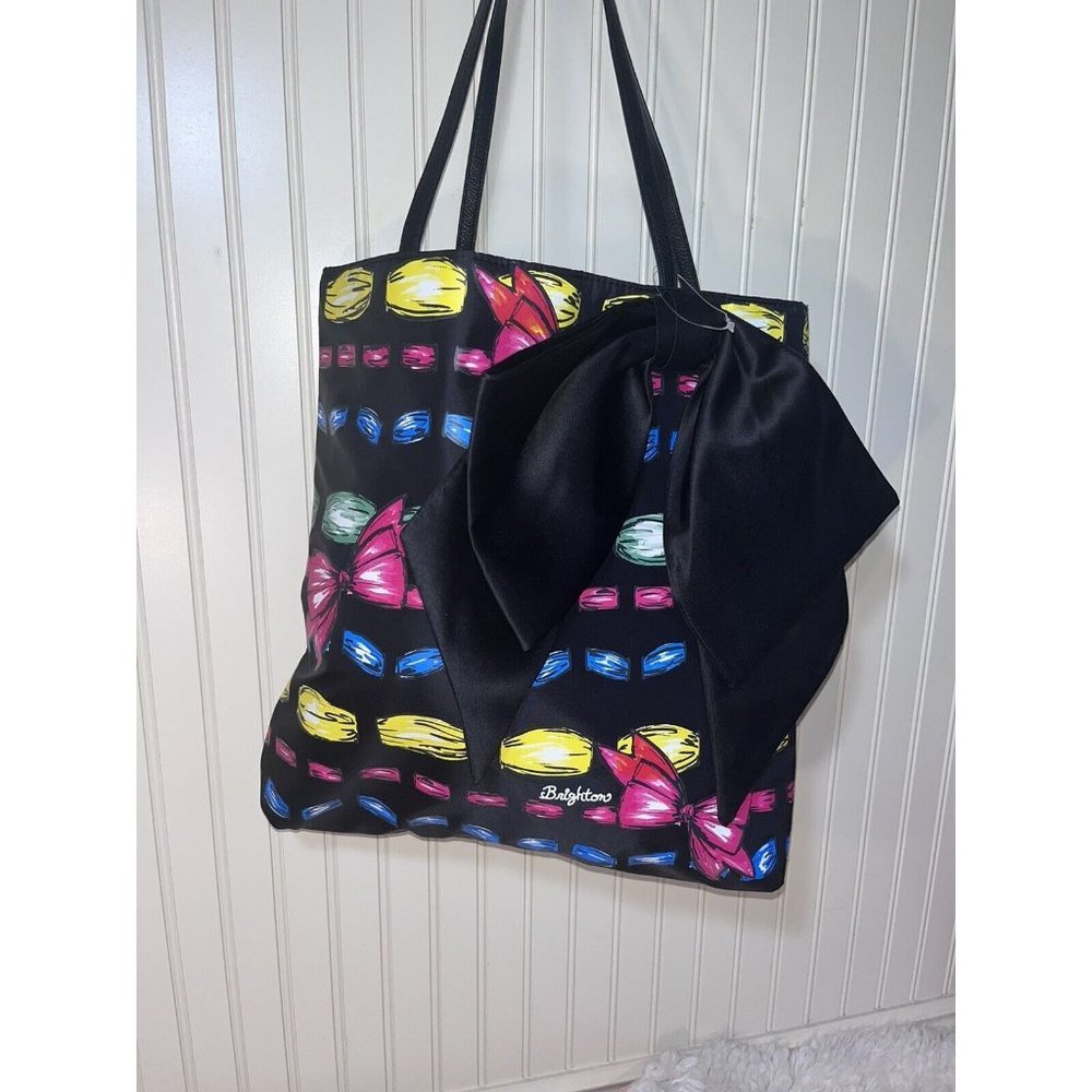 Brighton Large Tote Shoulder Bag Jewels And Bows Pattern Black Ribbon Satin Bow - Picture 2 of 8